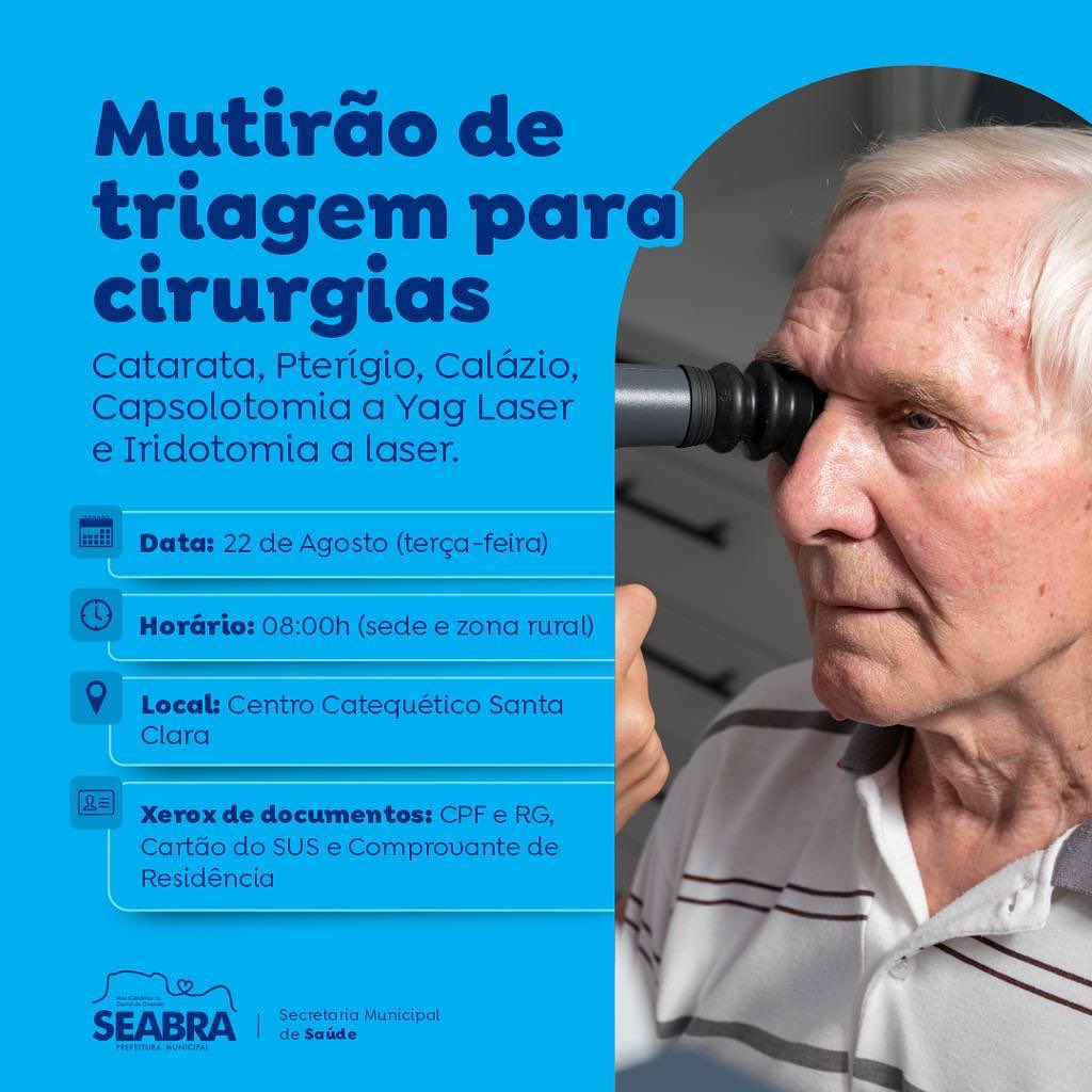 SEABRA: A Prefeitura de Seabra informa que haverá mutirão de triagem para cirurgias