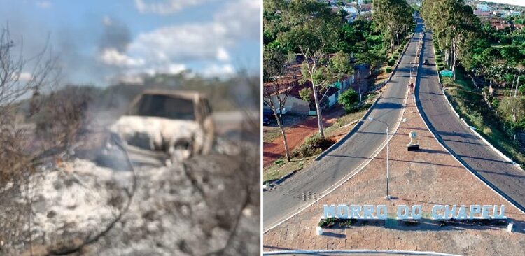 Chapada: Carro fica completamente destruído após incêndio entre Morro do Chapéu e Várzea Nova