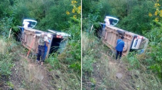 CHAPADA: Van de Iramaia que levava pacientes para hemodiálise tomba na BR-330 e deixa um ferido