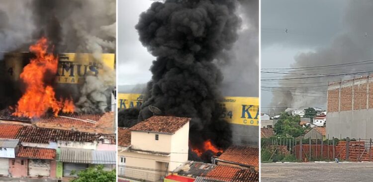 Lojistas entram em desespero após incêndio de grande proporção atingir várias lojas no centro comercial de Itaberaba